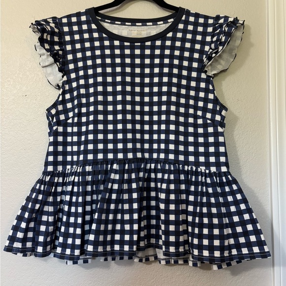 Kate Spade Blue Gingham Women's Peplum Cotton Top w/ Ruffled Cap Sleeves. XL - Picture 4 of 16